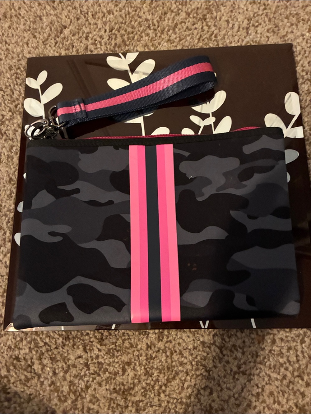 HAUTE SHORE Gray Camo Wristlet with Pink Stripe
